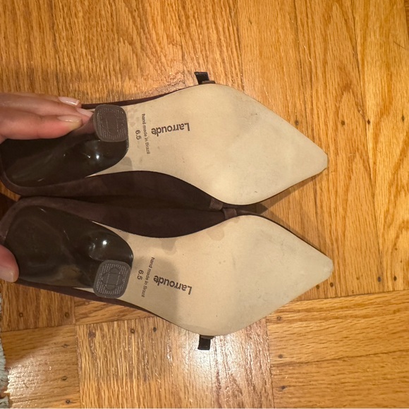 Larroude Chocolate Brown Suede Pointed Toe Heels - Picture 4 of 4